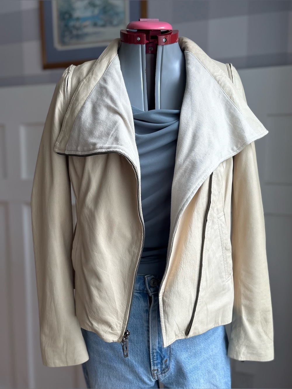 Vince Butter Leather Leather Asymmetrical Zip Jacket Small Designer